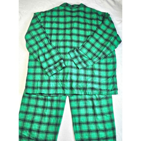 Vtg L.L. Bean Mens Plaid Flannel Pajama Set XL Green Check Cotton Sleepwear - Picture 4 of 12